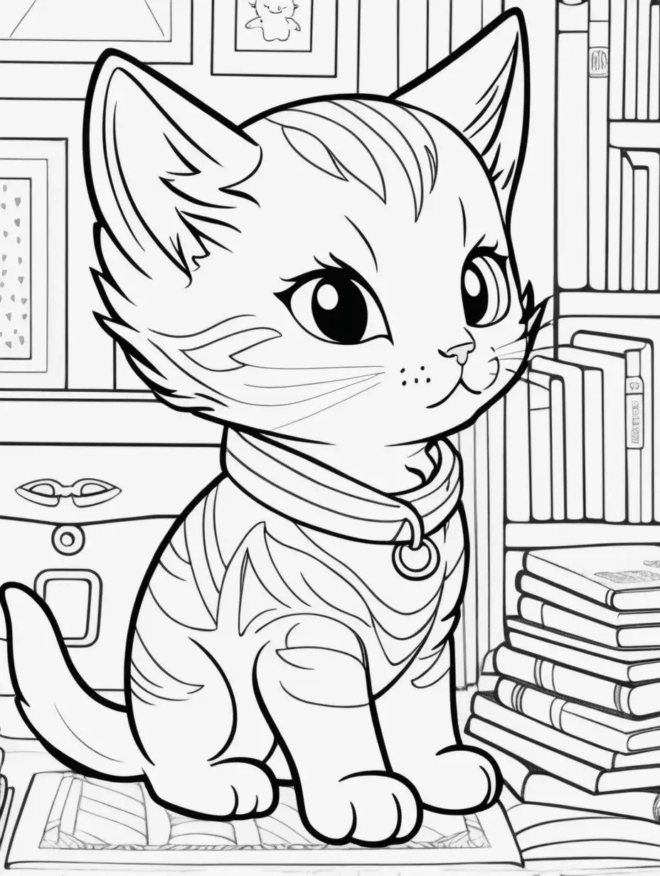 Adorable Kitten Wearing The Frankie Shop Delightful Illustration for Childrens Coloring Book