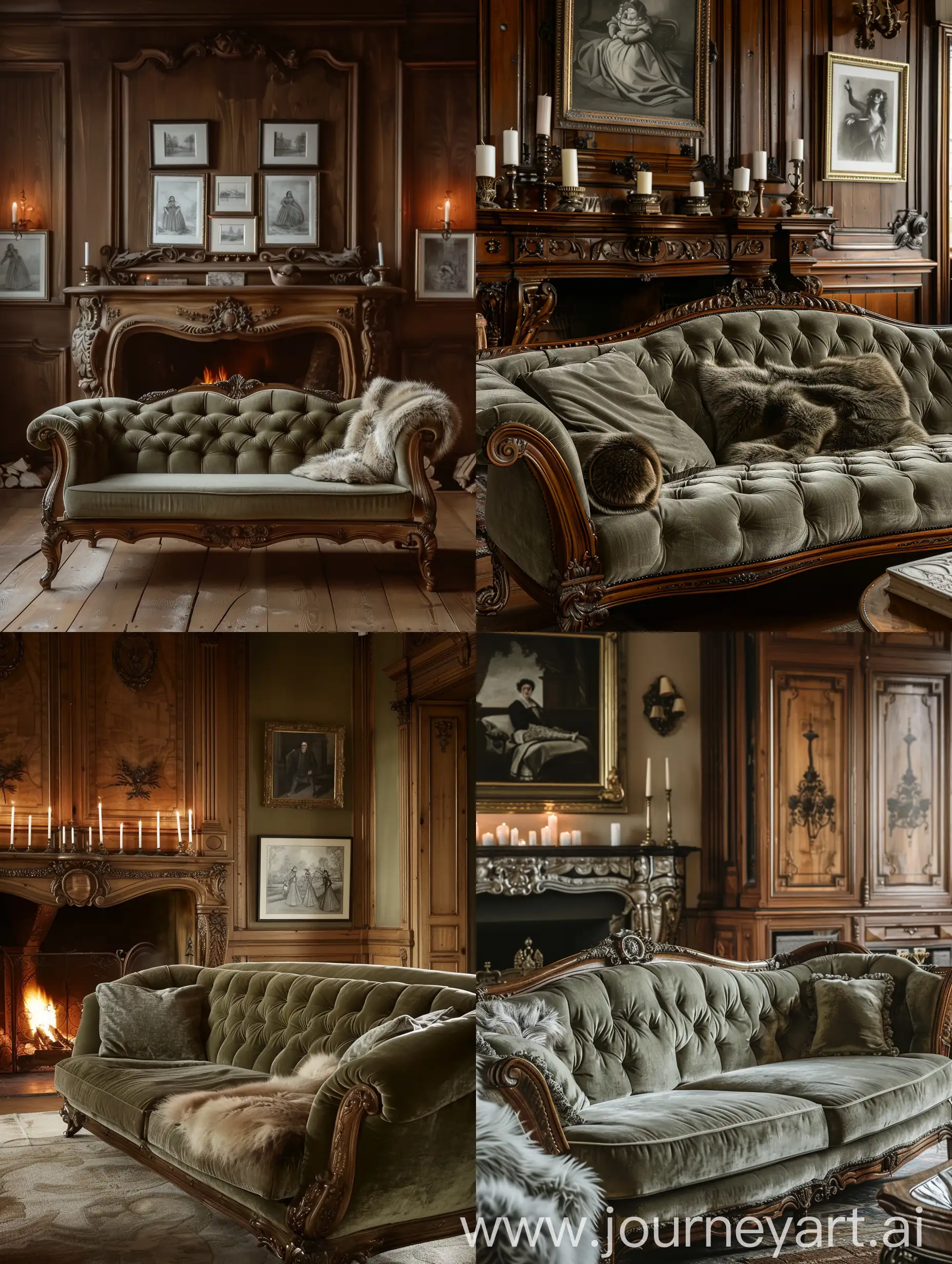 Vintage-Russian-Estate-Interior-with-Empire-Style-Sofa-and-Charcoal-Drawings