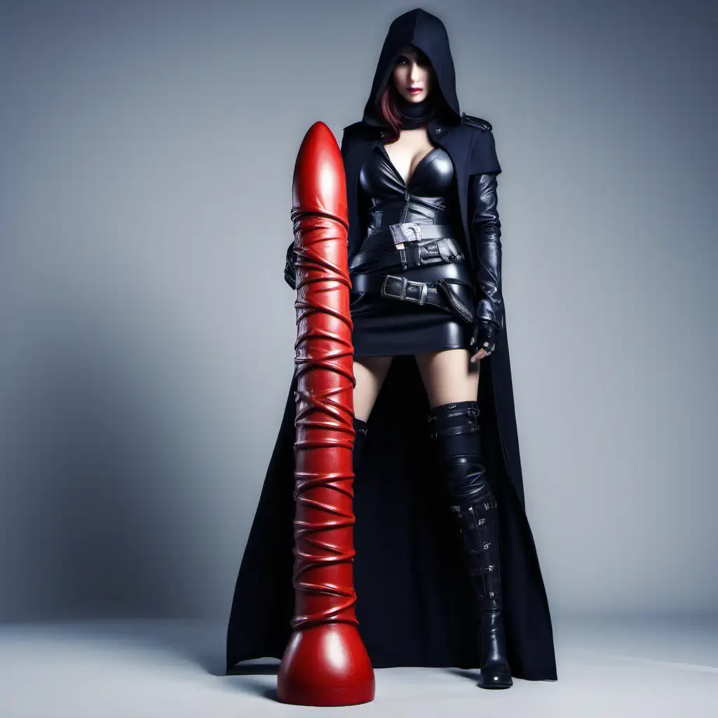 Oversized dildo with assassin clothes
