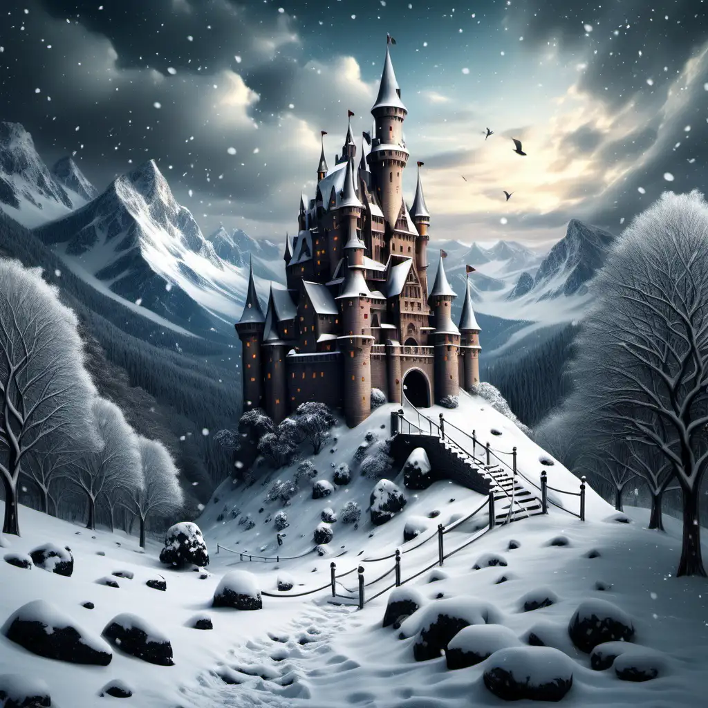 castle, snow, fantasy, for a notebook cover
