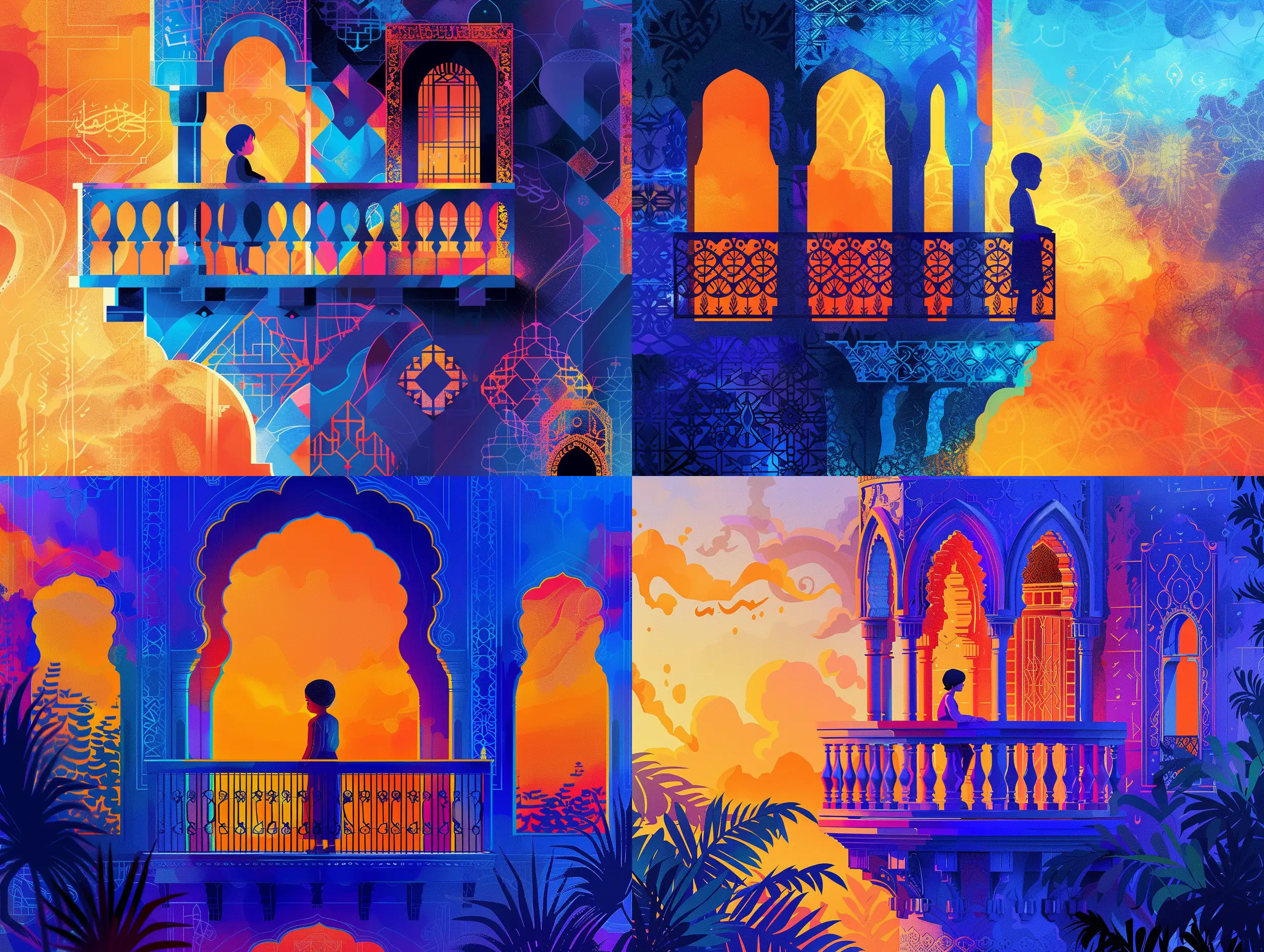 Vibrant-Digital-Art-of-Child-on-Balcony-with-Islamic-Architecture-and-Colorful-Gradients