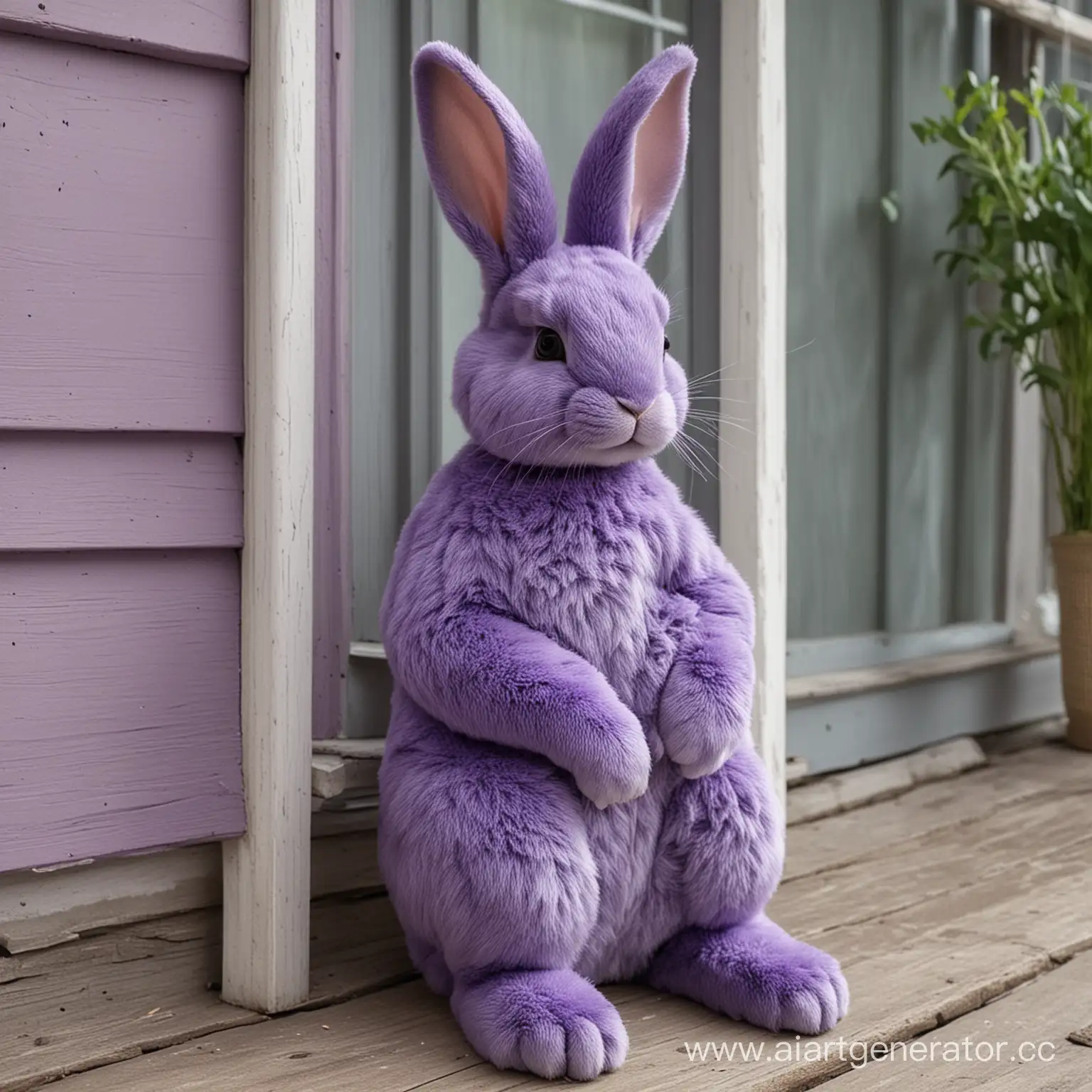 Фиолетовый кролик на крыльце