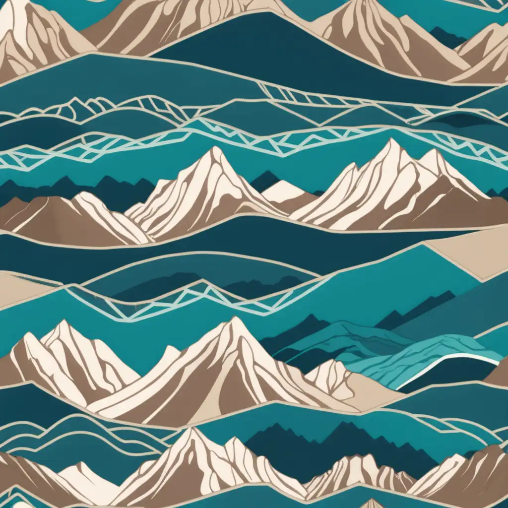 wave with mountains in octagon, png, teal, beige