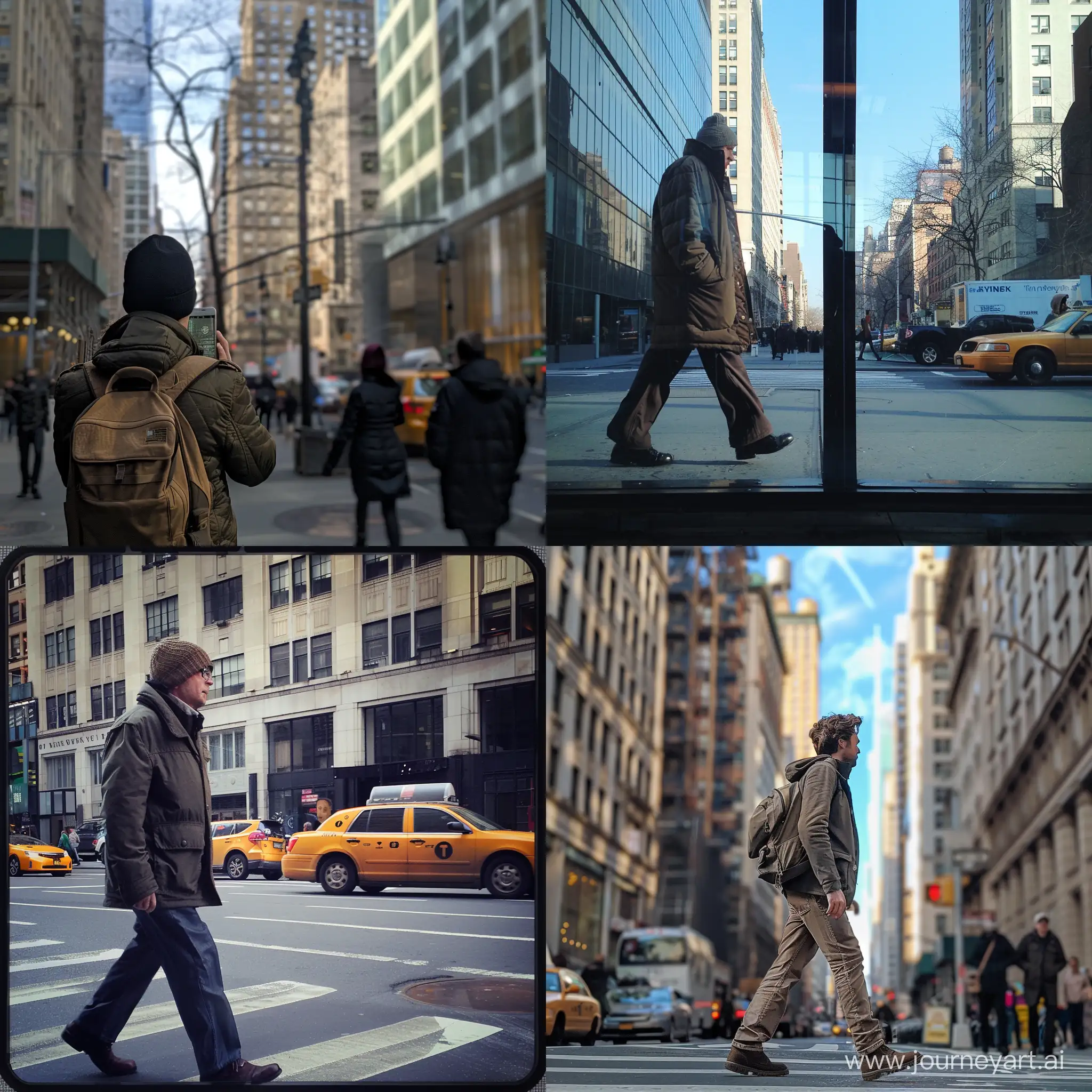 A phone photo of a guy walking in New York