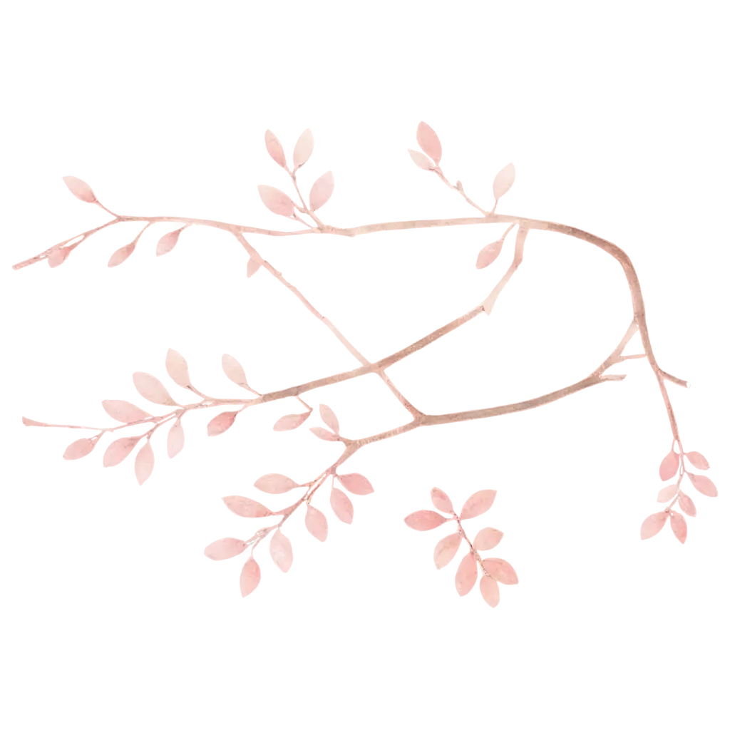line of flowers forming a branch, in dry pink or rosé color, with a vintage and watercolor look