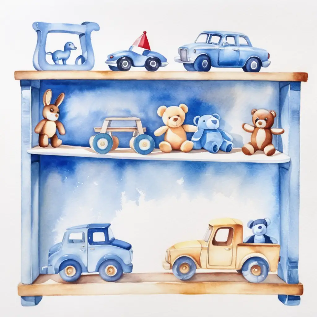 Watercolor Toy Shelf Playful Collection in Serene Blue Hues