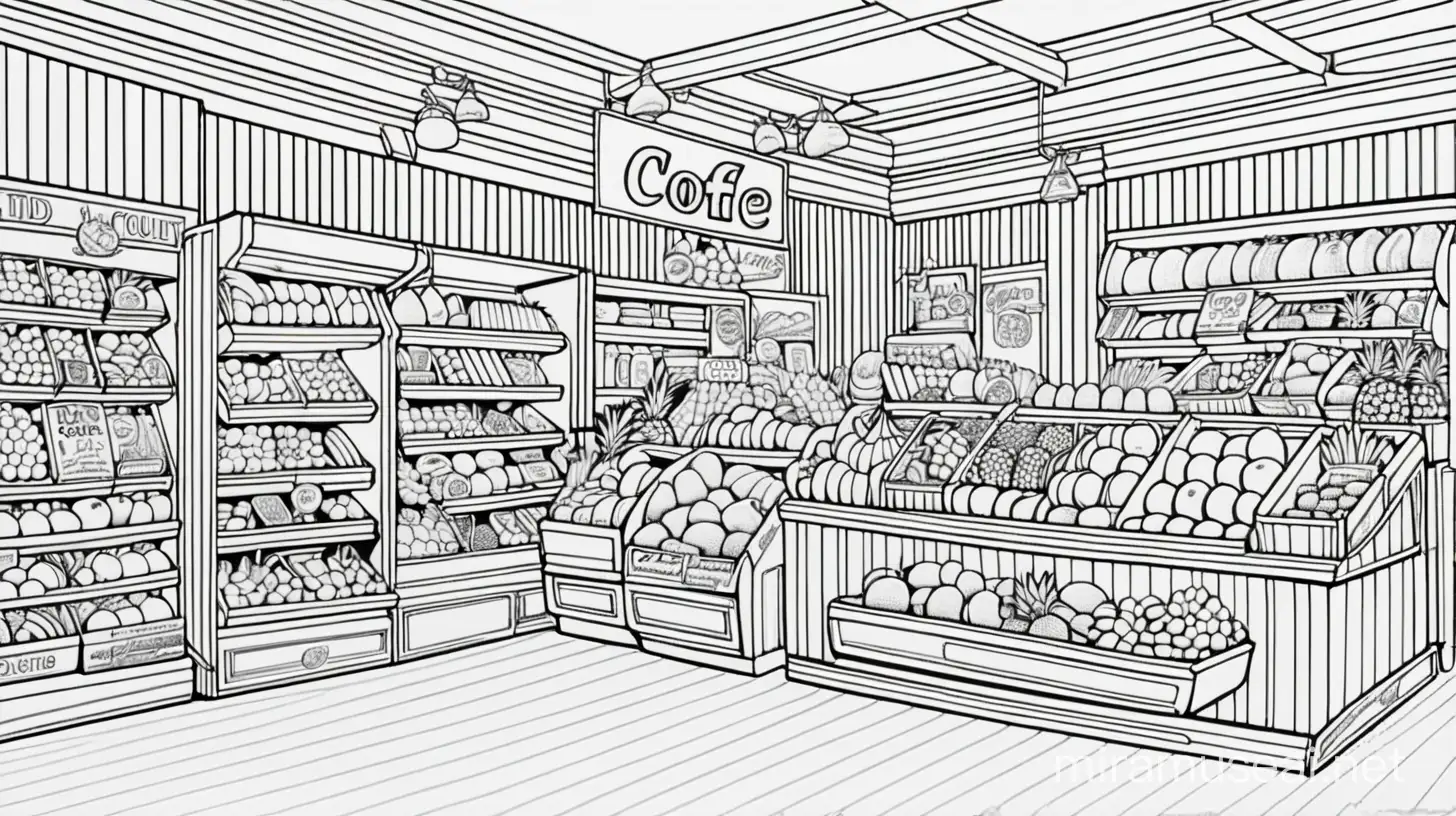 fruits store coloring page, no shading