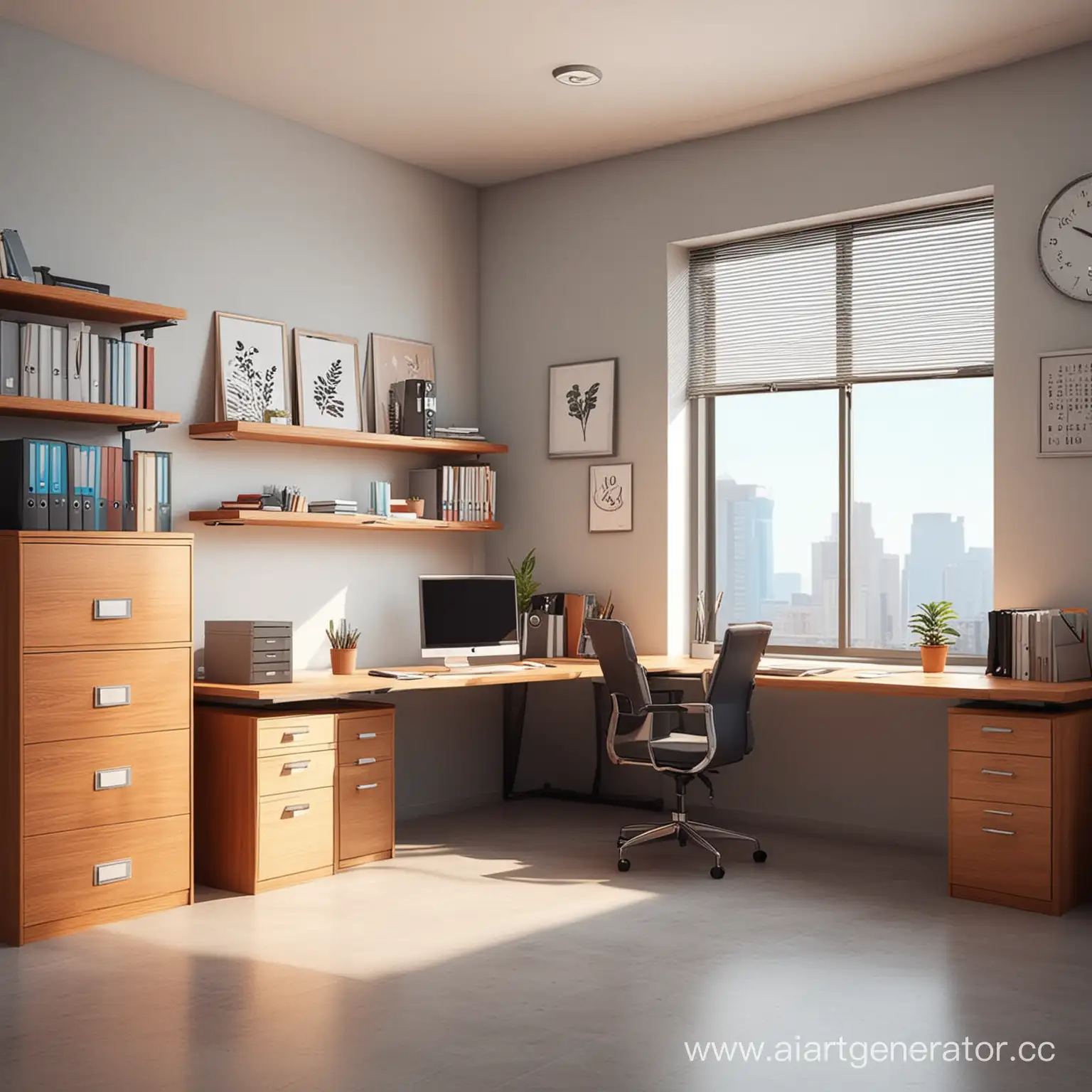 Офис в анимационном стиле вид сбоку