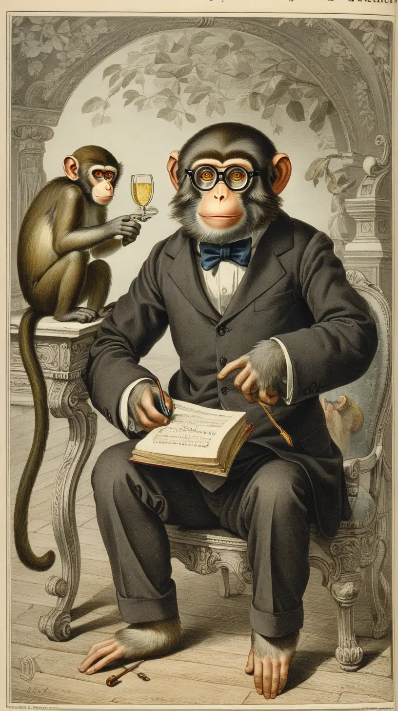 Illustration of Krylovs Fable The Monkey and the Spectacles
