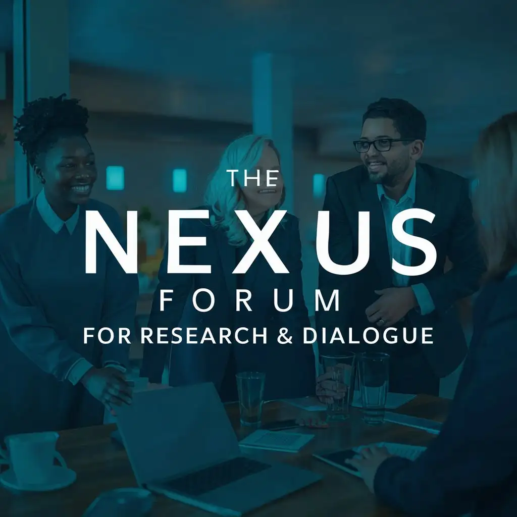 logo, meeting, with the text "The Nexus Forum for Research & Dialogue", typography, be used in Nonprofit industry
