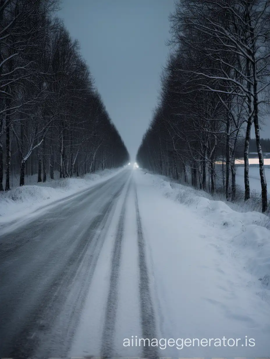 Sweden dark road street with snow across the road