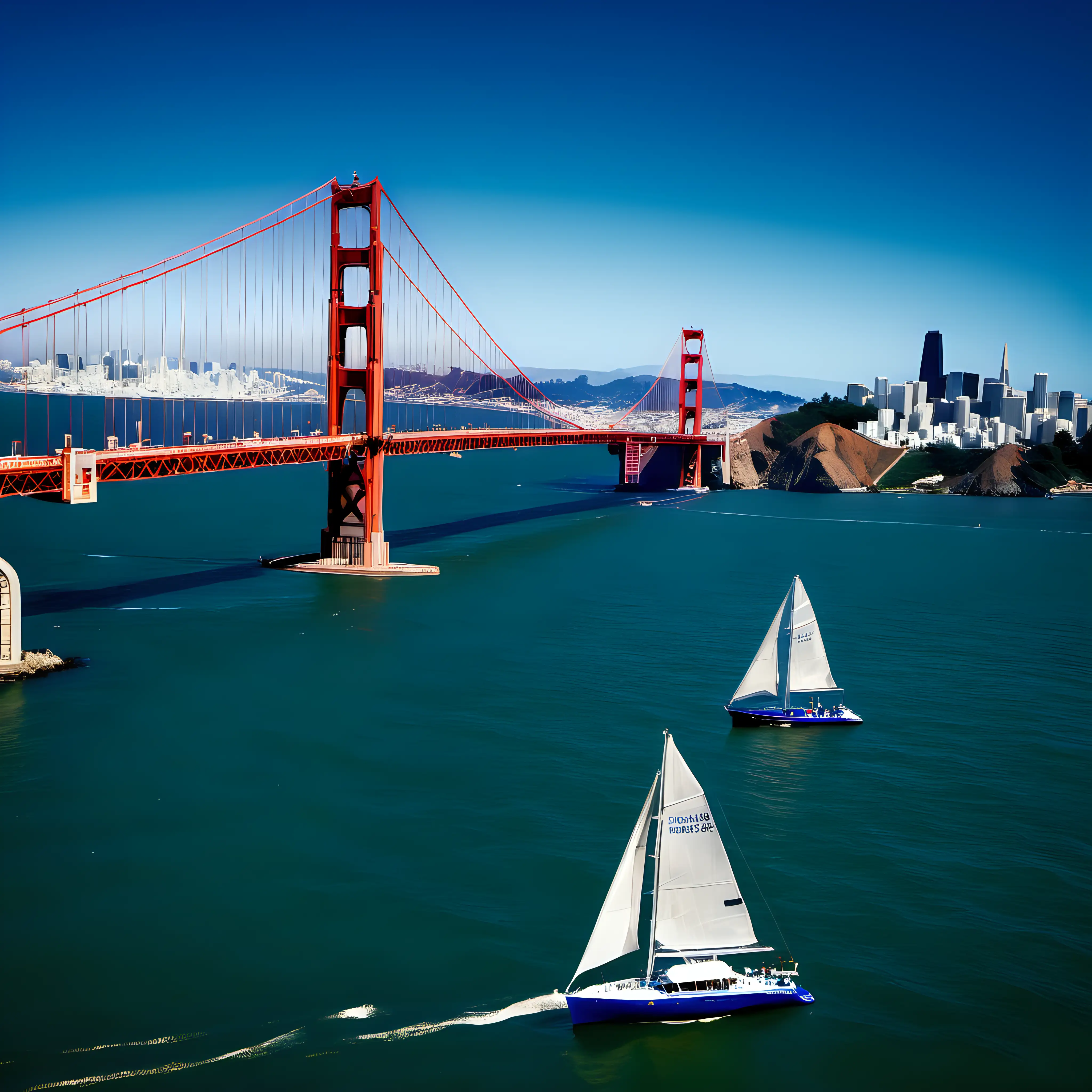 Scenic View of San Francisco Golden Gate Bridge with Sailboat in Rich Blue Waters