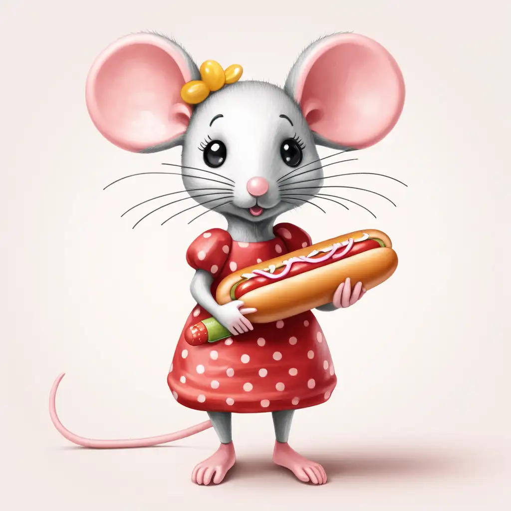 create delicate girl mouse holding hotdog