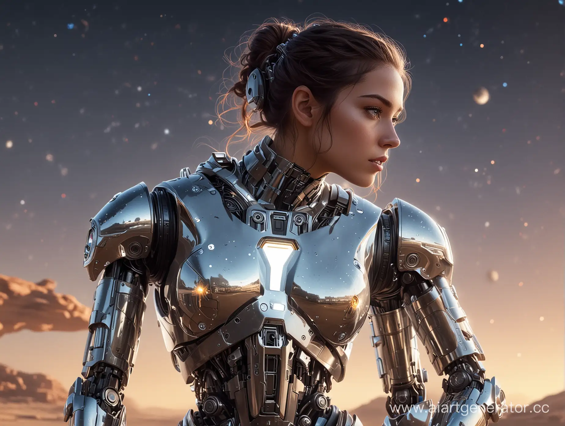 Girl-Exploring-Chrome-Robot-in-Star-Wars-Inspired-Cosmic-Landscape