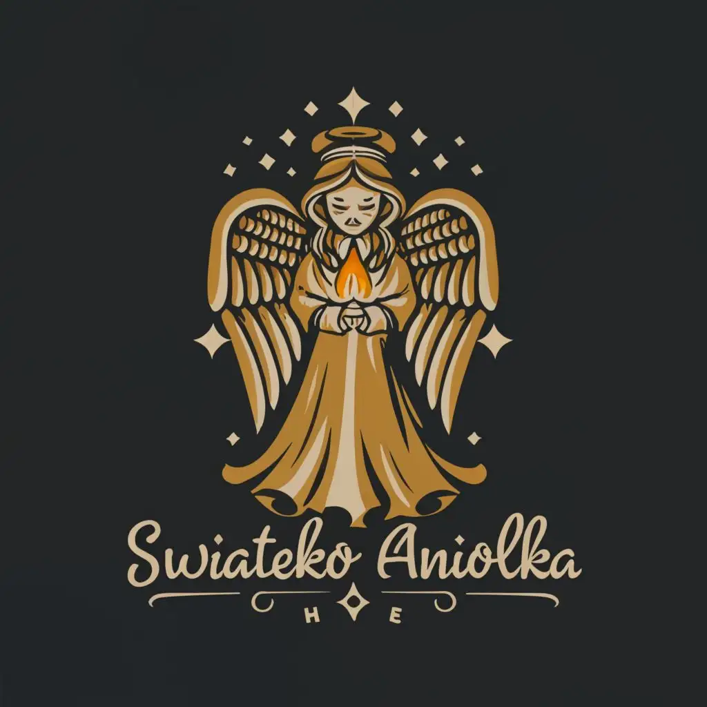 LOGO-Design-For-Swiatelko-Aniolka-Elegant-Angel-and-Candle-Symbol-for-the-Religious-Industry