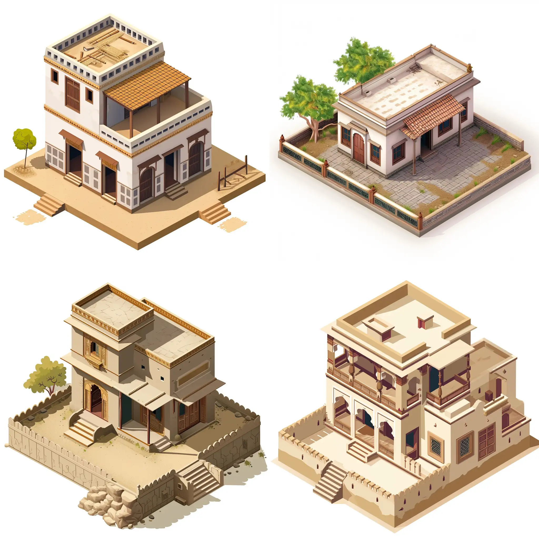 A traditional Indian house from 1800s, isometric view