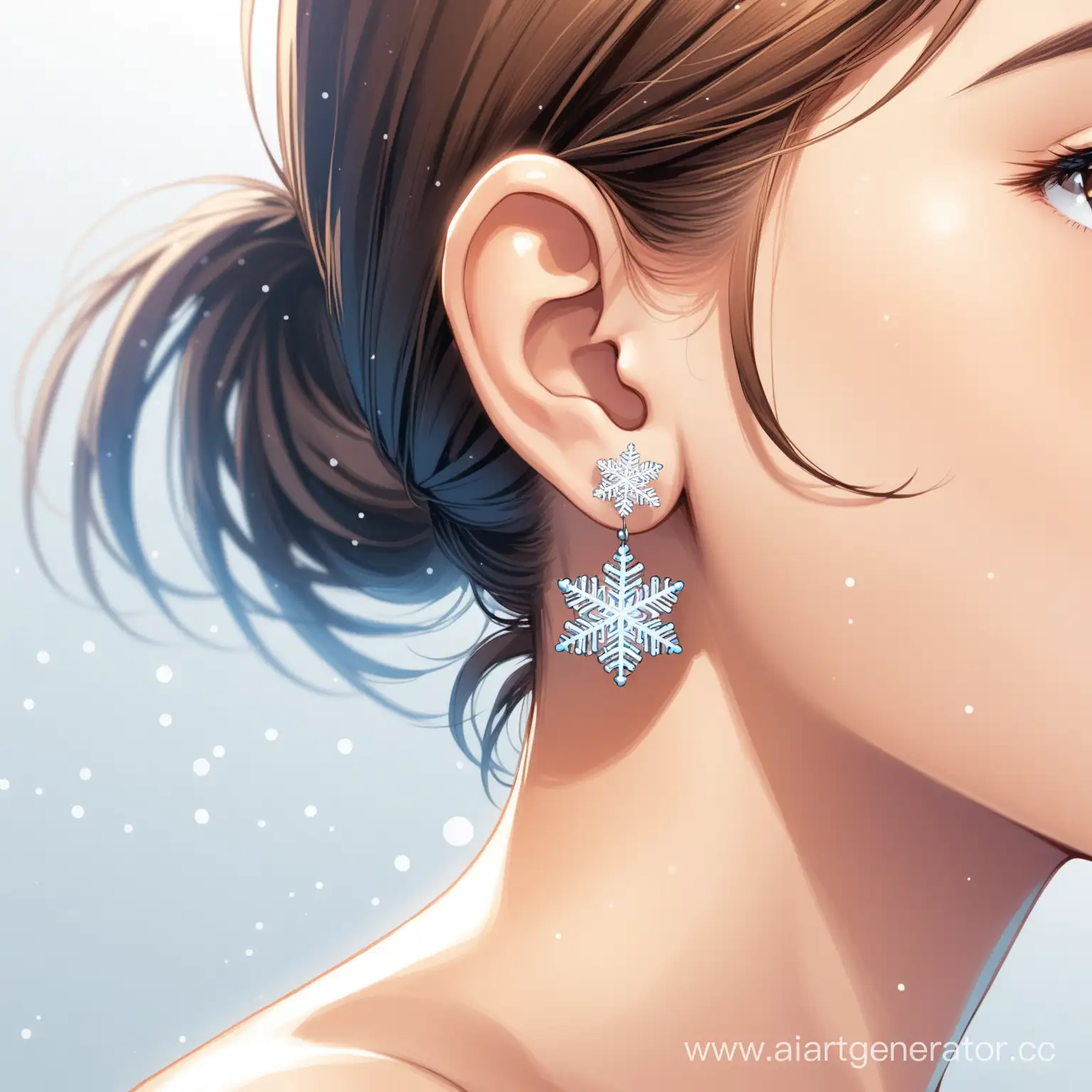 Side-View-Portrait-of-Nude-Girl-with-Snowflake-Earrings