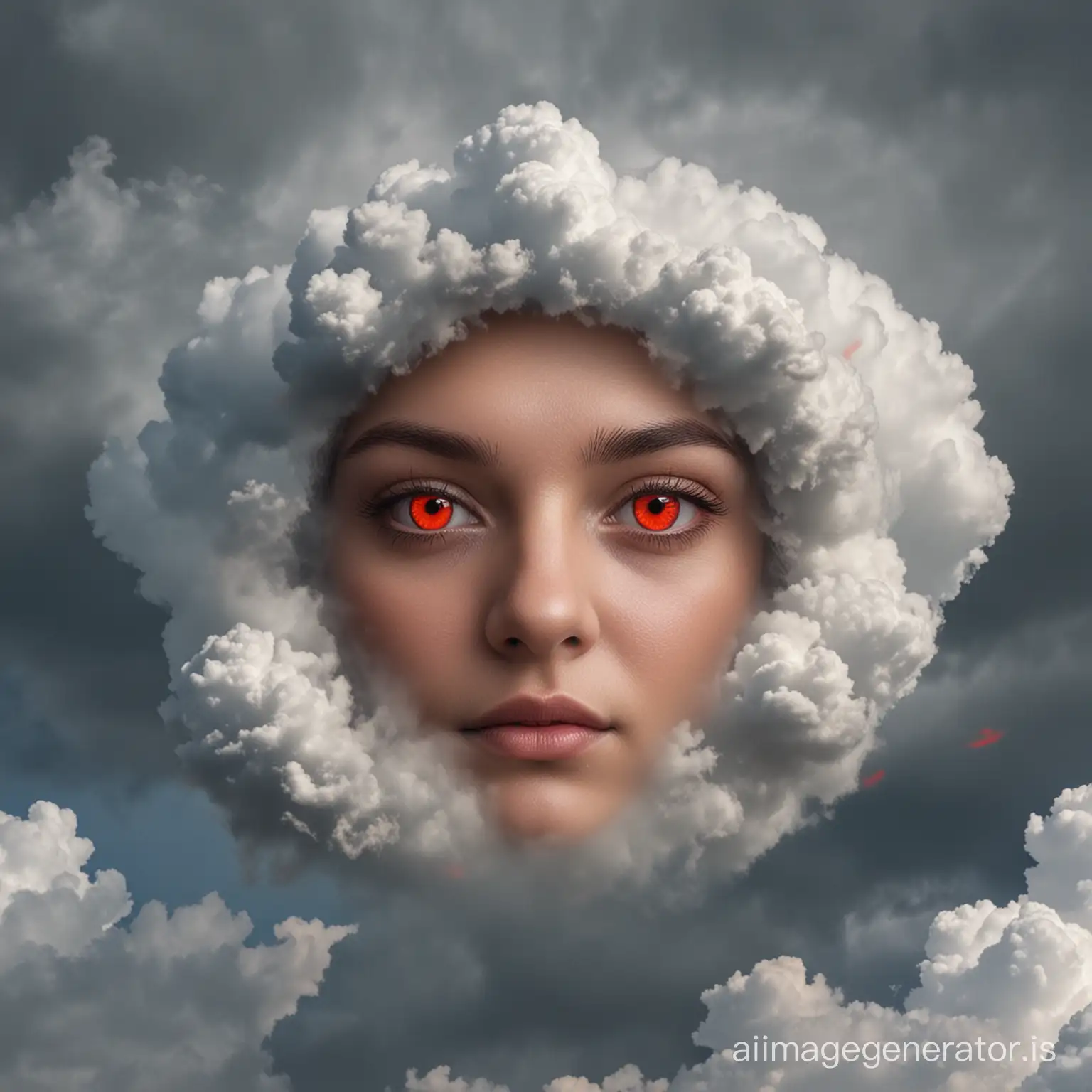 Intense Expression Face with Red Eyes in Cloud | AI Image Generator