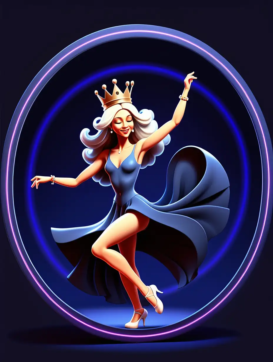 dancing queen in circle, dark blue background