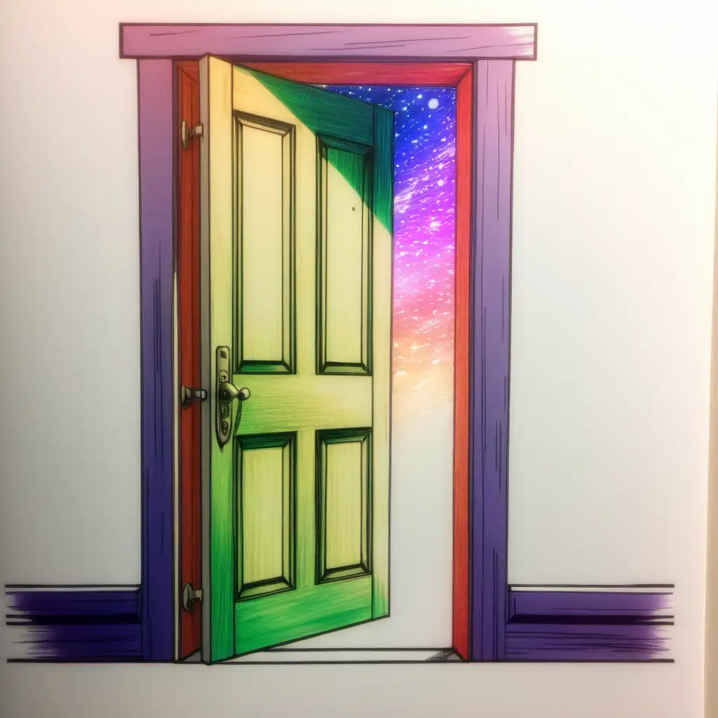anime con colores prismacolor una puerta entreabierta