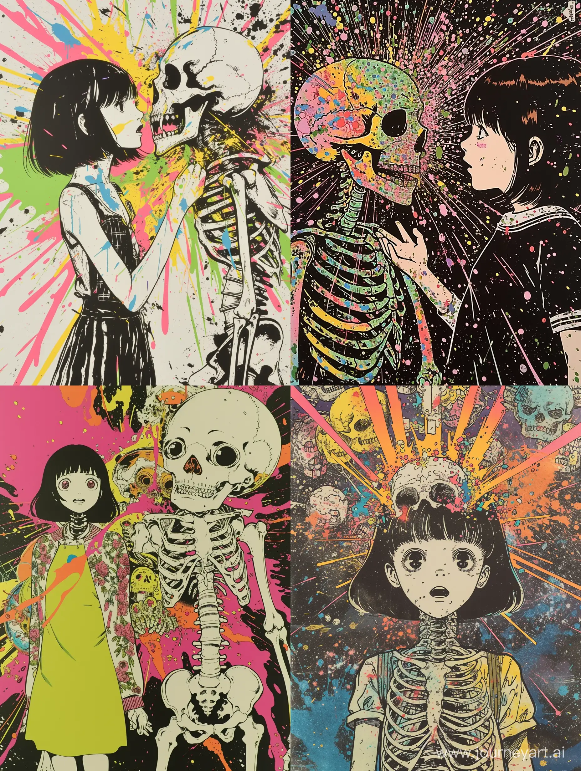 Colorful-Serigraph-Depicting-Skeleton-Explosion-Suehiro-Maruo-and-Shintaro-Kago-Tribute