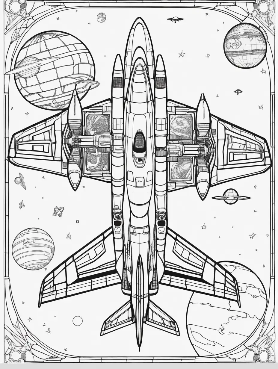 You are a graphics designer and you need to design a front cover for a high level adult coloring    book  for the topic of Future Flight: The cover is to be futuristic and associated future atmospheric aircraft and future deep spacecraft.  Rich color contrast. Publish size is  8.5x11 inches glossy
