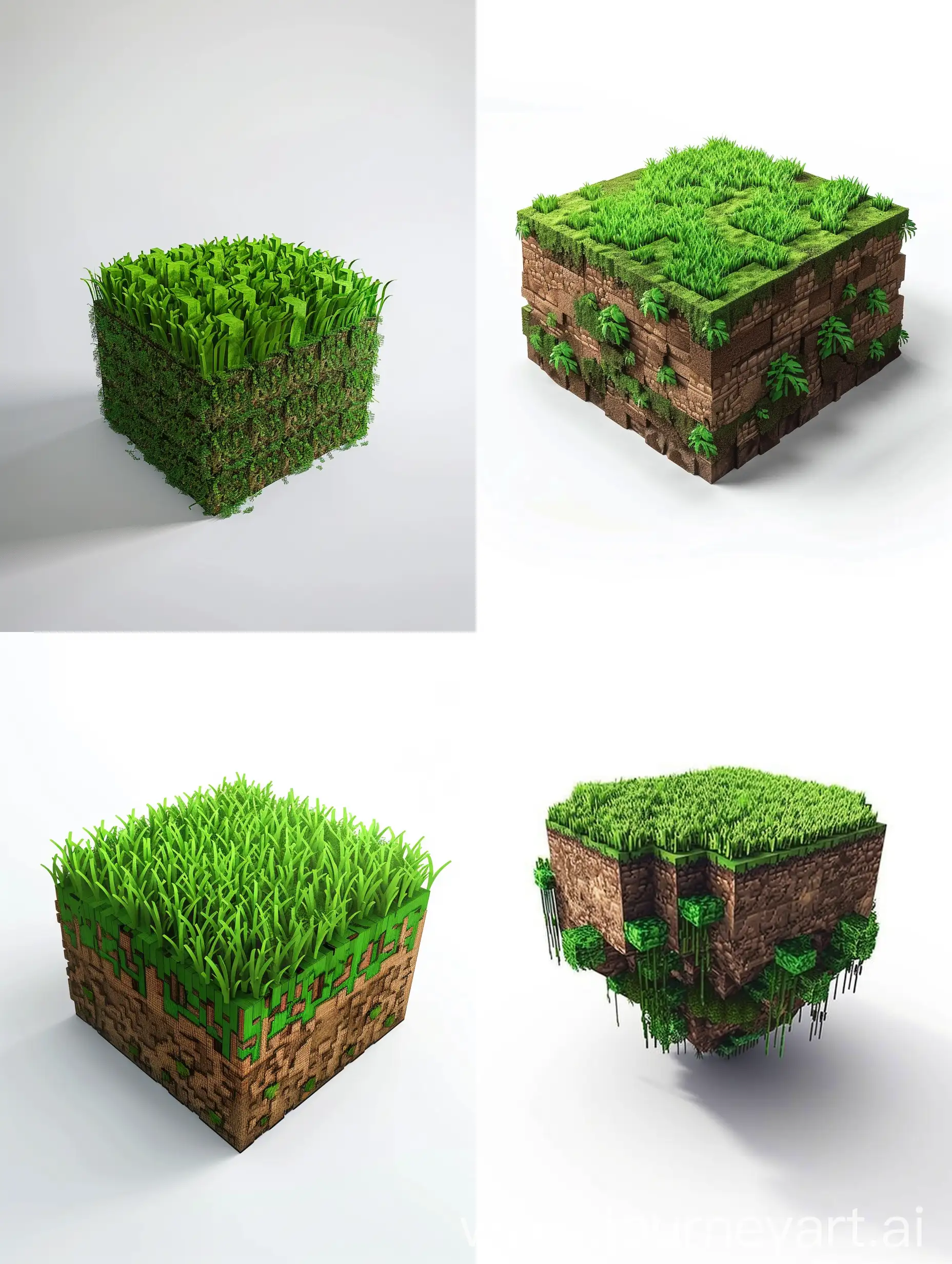 Minecraft grass block circle 3d professional hyper realistic on a white background