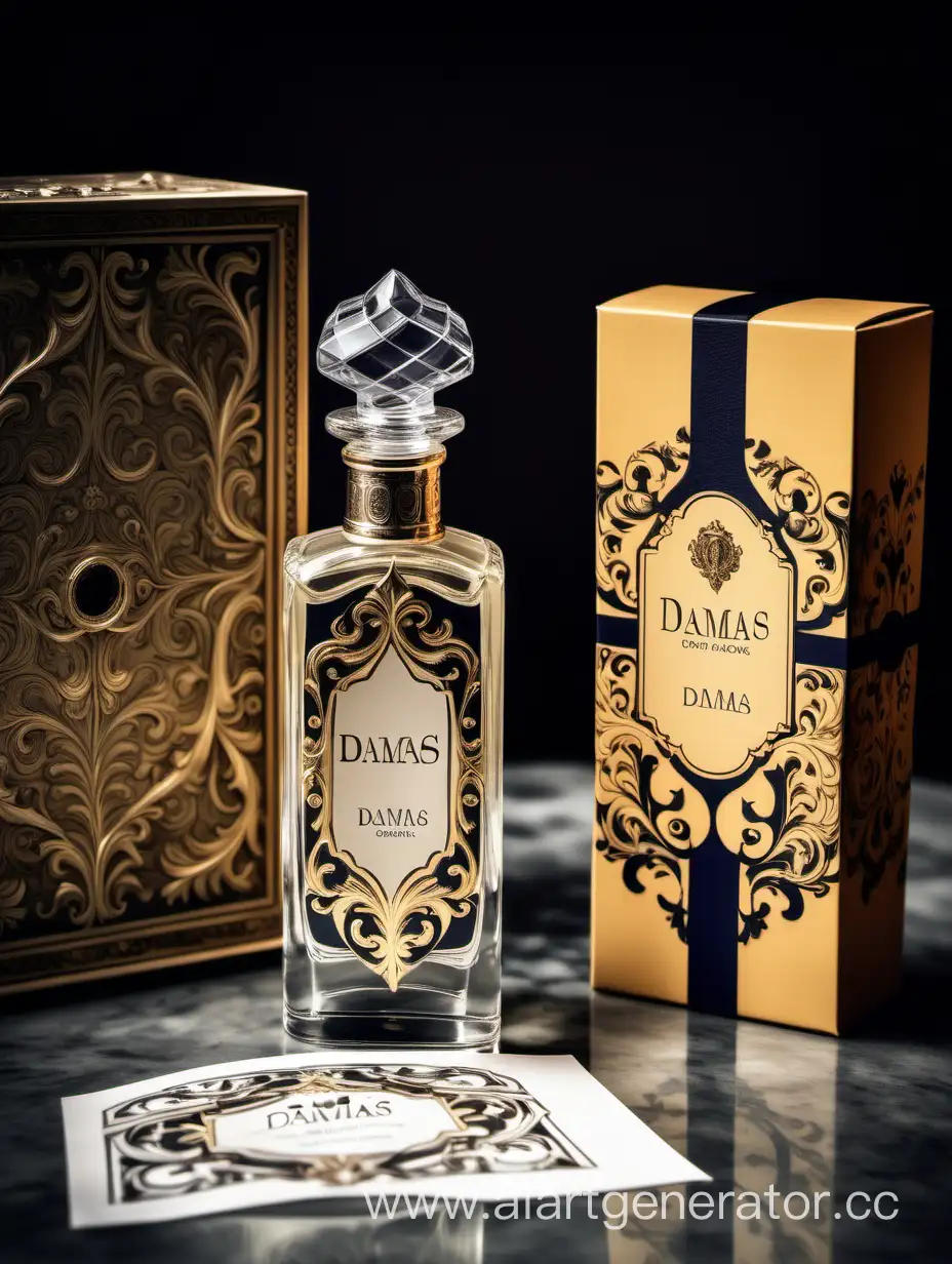 a bottle of damas cologne sitting next to a box, a flemish Baroque by Demetrios Farmakopoulos, instagram contest winner, dau-al-set, dynamic composition, contest winner, feminine