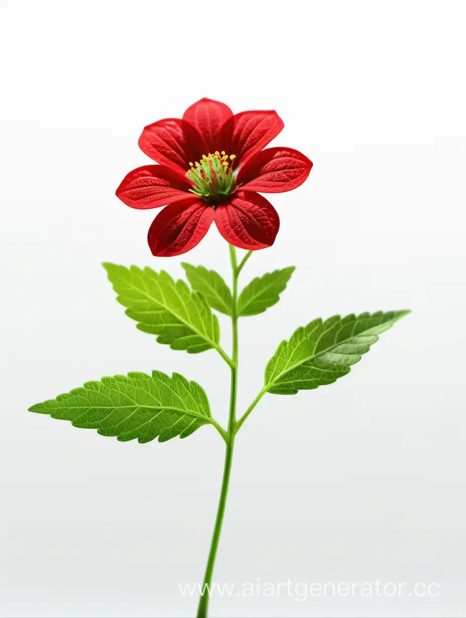 Vibrant-4K-Red-Wild-Flower-with-Fresh-Green-Leaves-on-White-Background