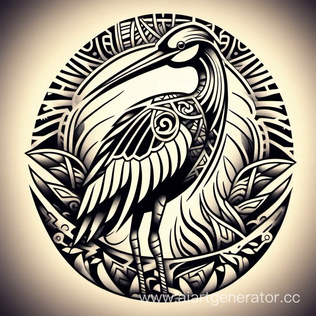 PolynesianStyle-Black-and-White-Stork-Tattoo-Design