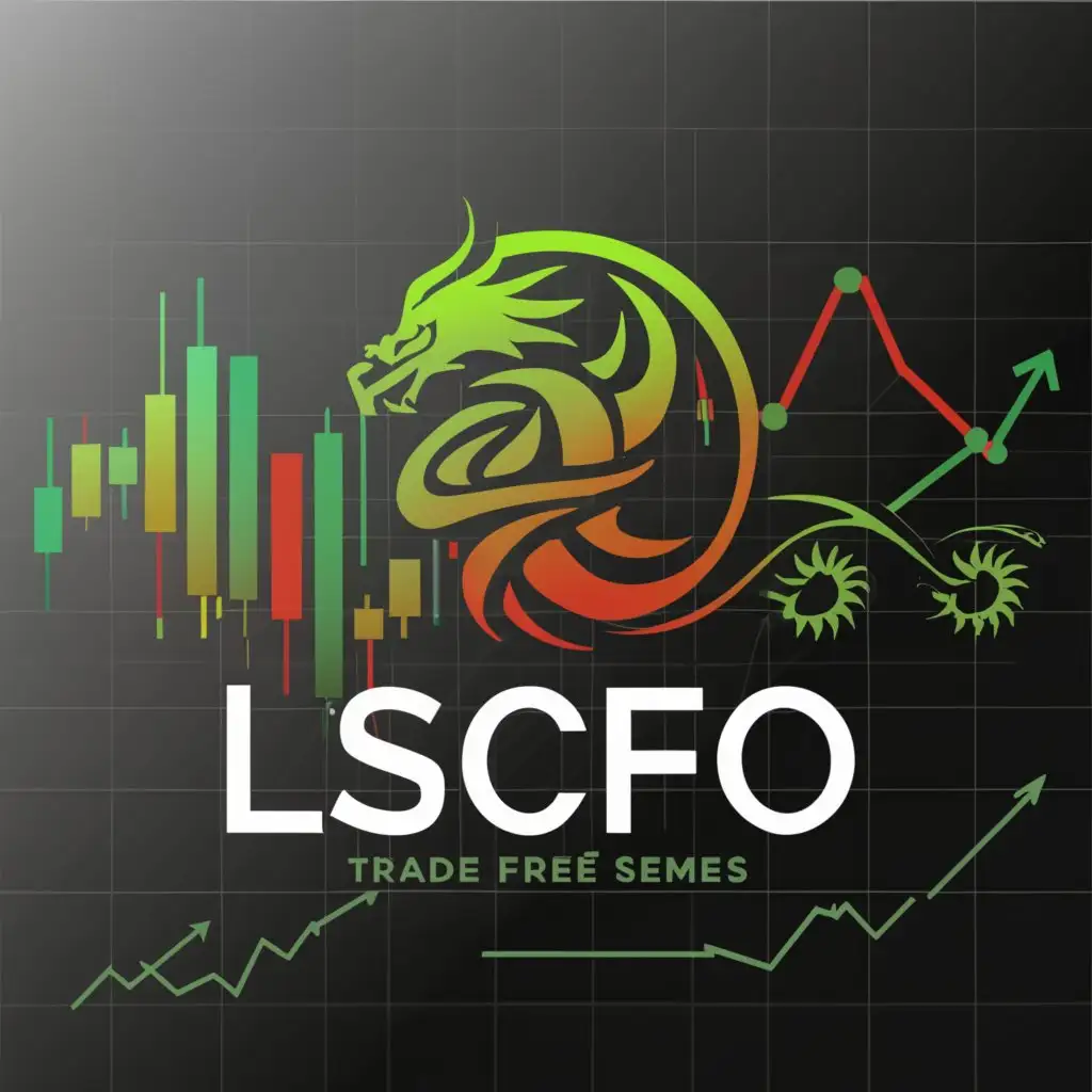 a logo design, with the text 'LSCFO', main symbol: Green Long Dragon, Uptrend Trade Chart with Green and Red Candle Bars, Moderate, to be used in Finance industry, clear background