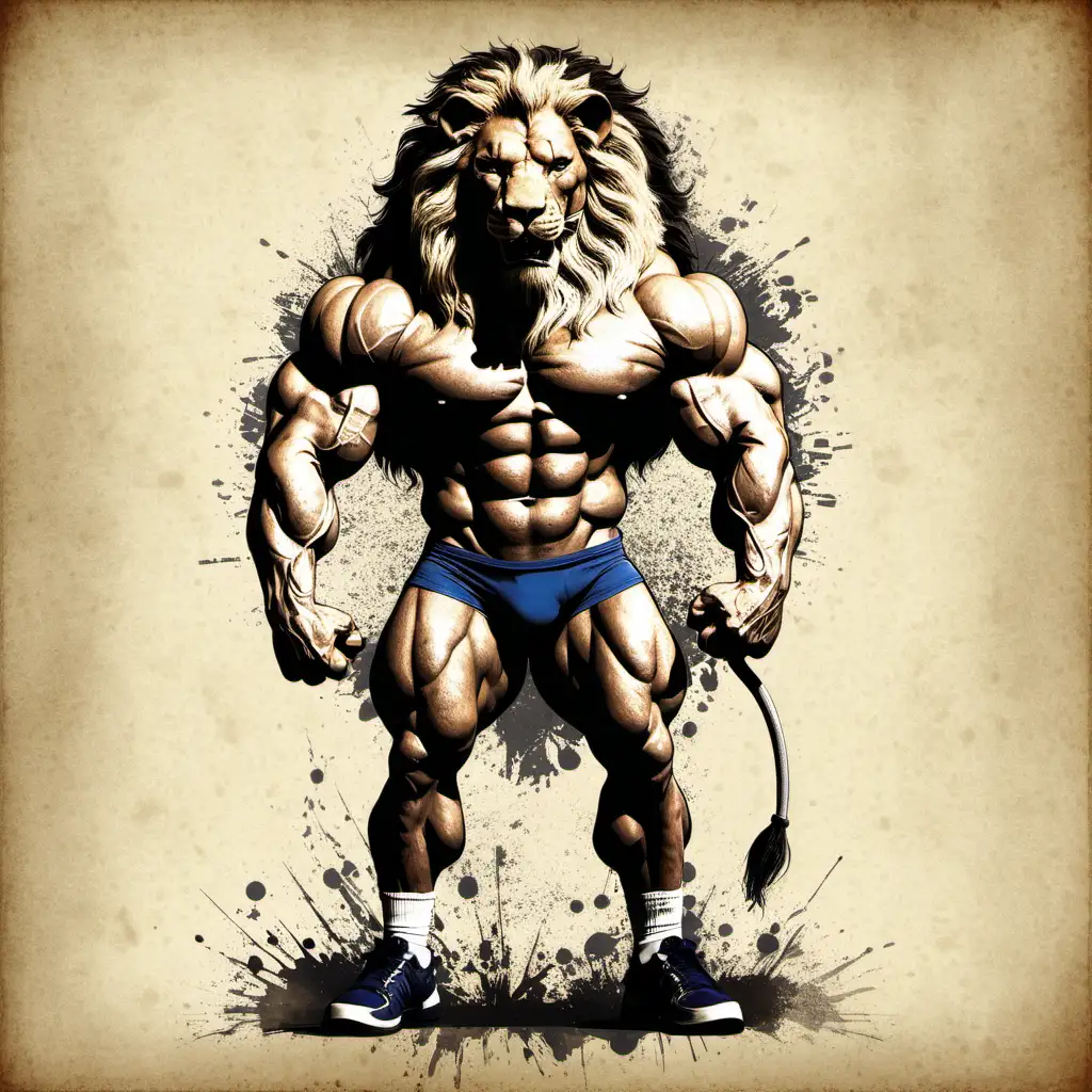 grunge bodybuilder lion