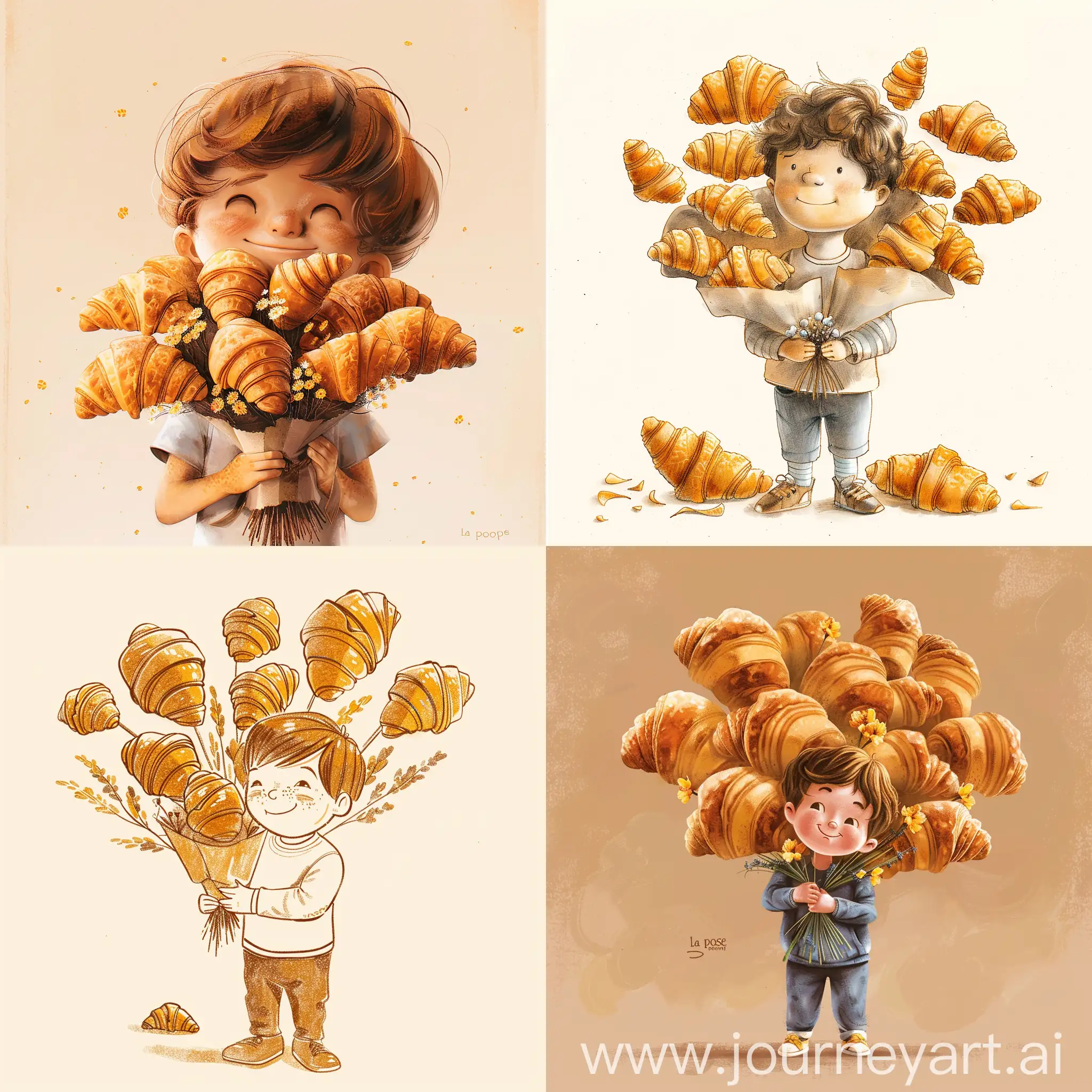 French-Bakery-Advertisement-Croissant-Bouquet-Held-by-Boy