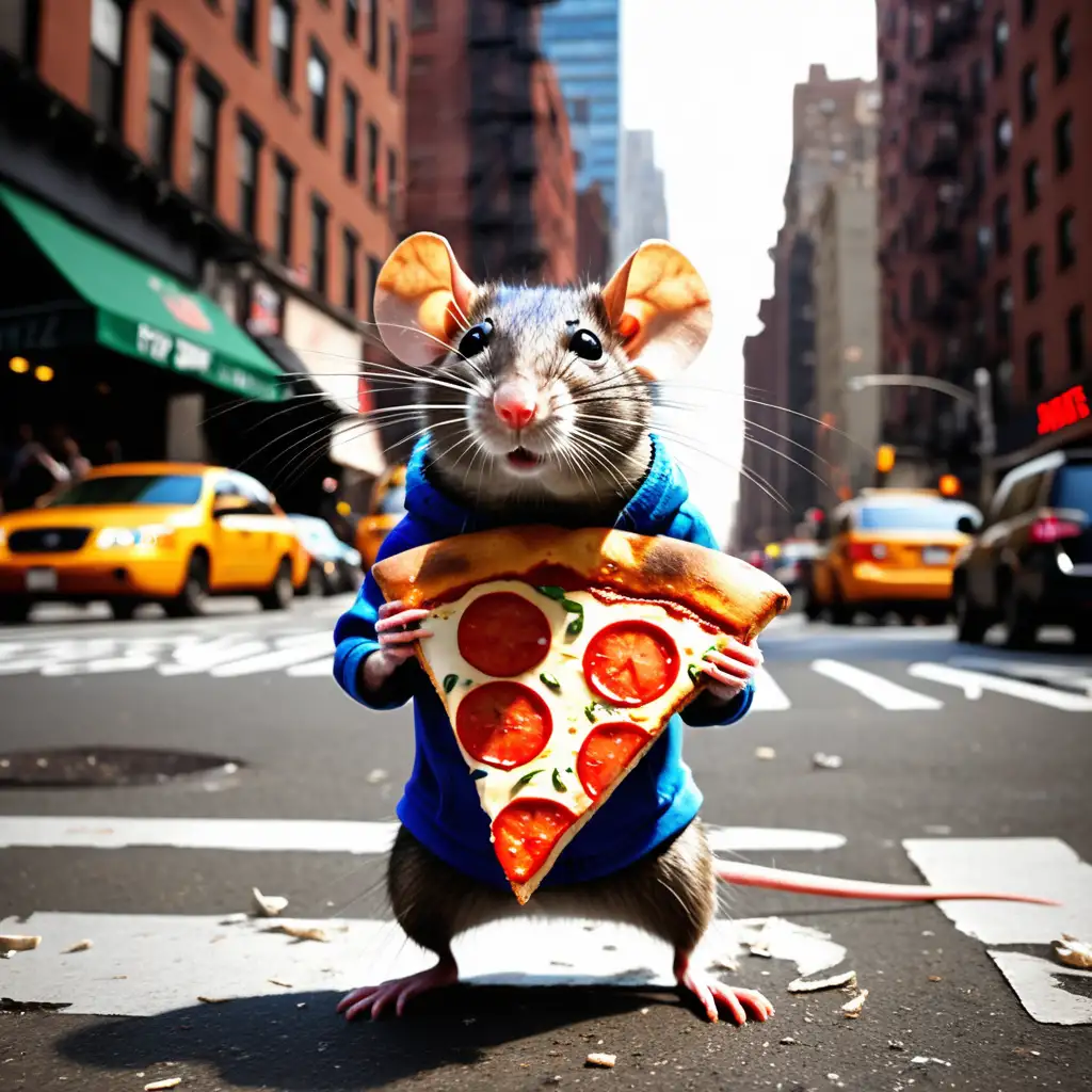 Urban Style New York City Super Rat Enjoying Pizza Delight
