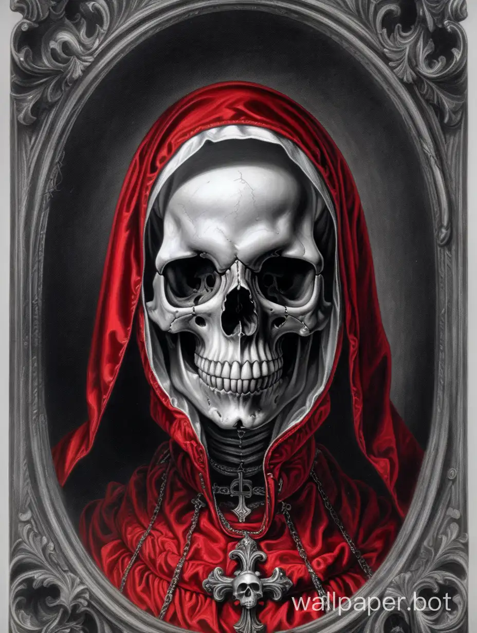 skull nun,  sexy crazy skull , asymmetrical, Peter Paul Rubens  poster, hyperdetailed, black,gray, red