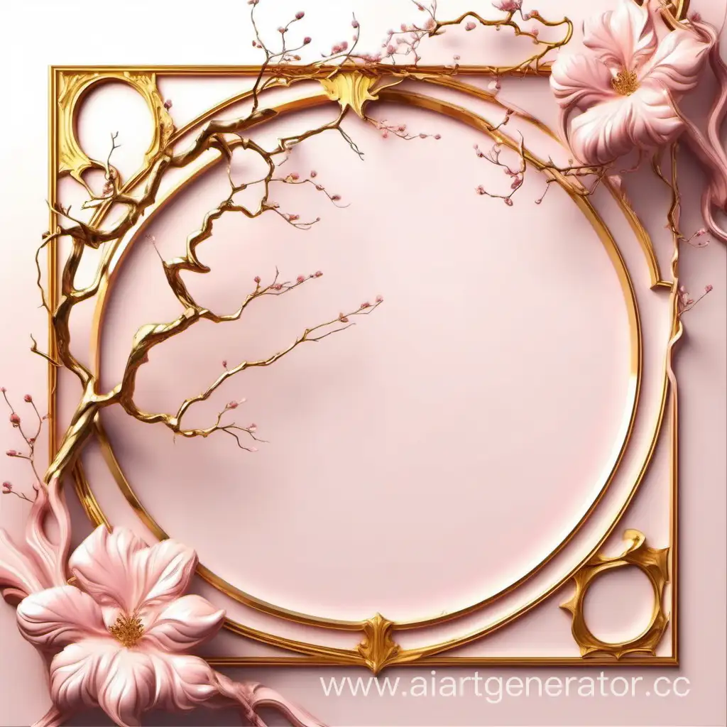 арка  розовый мрамор с золотыми обрамлениями. извилыстые цветущие веточки