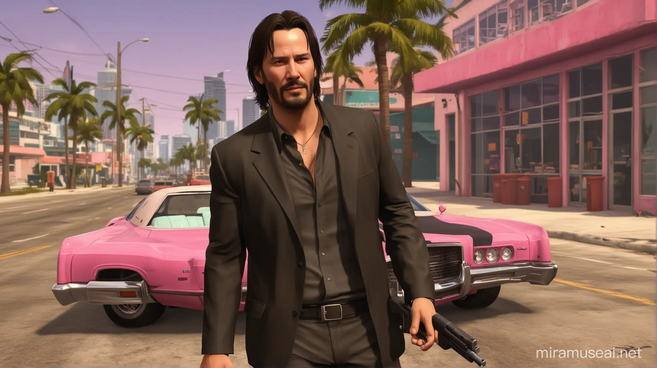 actor Keanu reeves in GTA Vice City style