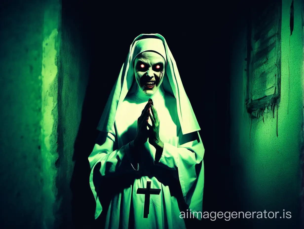 Eerie-Night-Vision-Portrait-Sinister-Nun-Grinning-in-the-Shadows