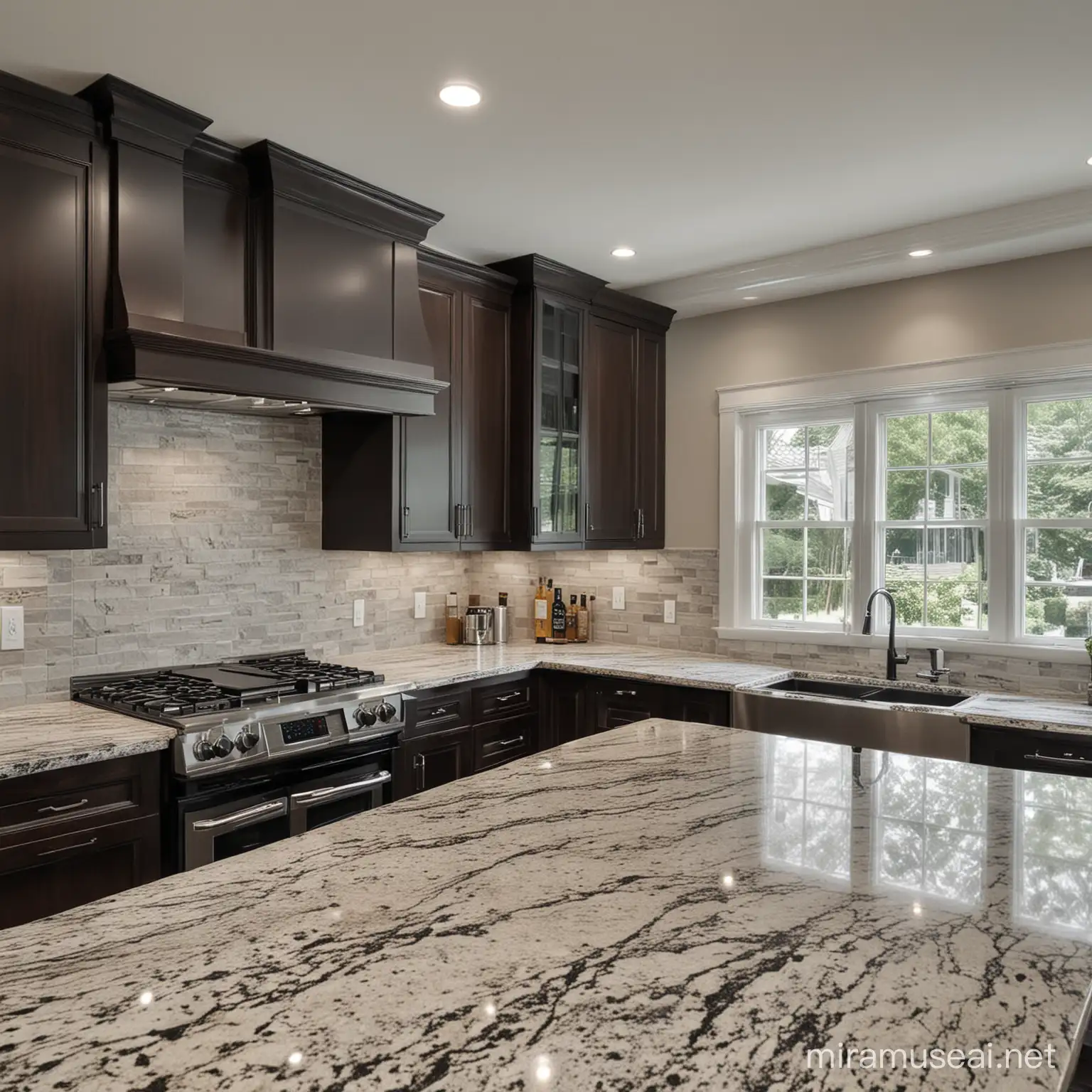 design a modern kitchen with granite stonetop.