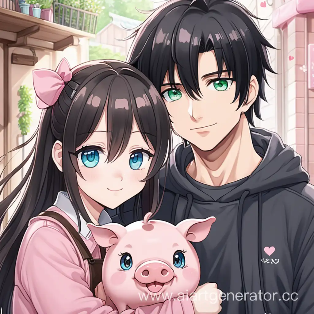 Anime-Couple-in-Love-with-Adorable-Pink-Pig-Pet