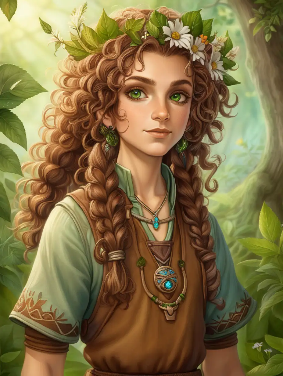 
Elara Meadowbrook, the halfling herbalist in Willowbrook, is a vibrant and nature-loving individual. Here's a description of Elara's appearance,Her hair is a wild and untamed mass of chestnut curls, often adorned with small sprigs of flowers or leaves she collects from her garden. It gives her a whimsical and earthy appearance.
Eyes: Elara's eyes are a warm hazel, reflecting both kindness and a deep connection to nature. They light up with curiosity and passion when discussing the healing properties of herbs. Elara's clothing is practical and adorned with nature-inspired patterns. She often wears earthy tones, greens, and browns, blending seamlessly with the natural surroundings of her herbal gardens.