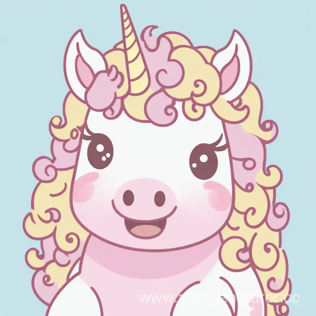  pastel pink and pastel yellow marshmallow unicorn curly short mane boy horse cute chubby cartoon