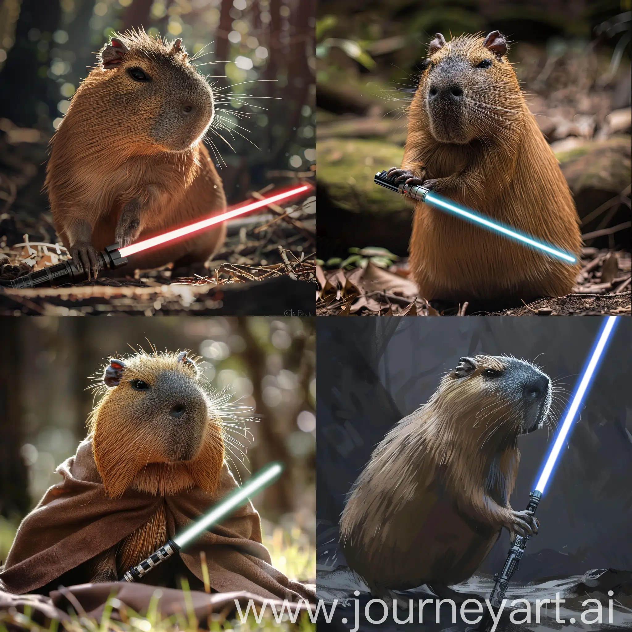 Jedi-Capybara-Playful-Rodent-Wielding-Lightsaber