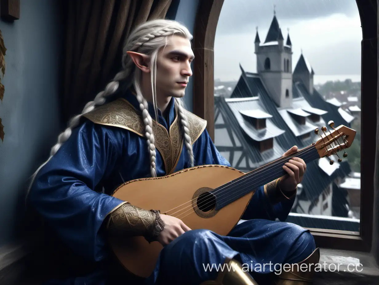 Aristocratic-Elf-Playing-Lute-by-Rainy-Medieval-City-Window