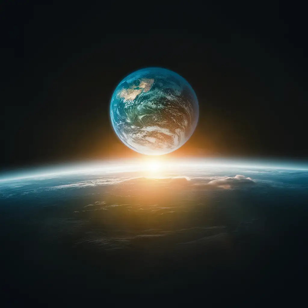 ai earth day picture. In the vastness of space, the sun glints against a new day