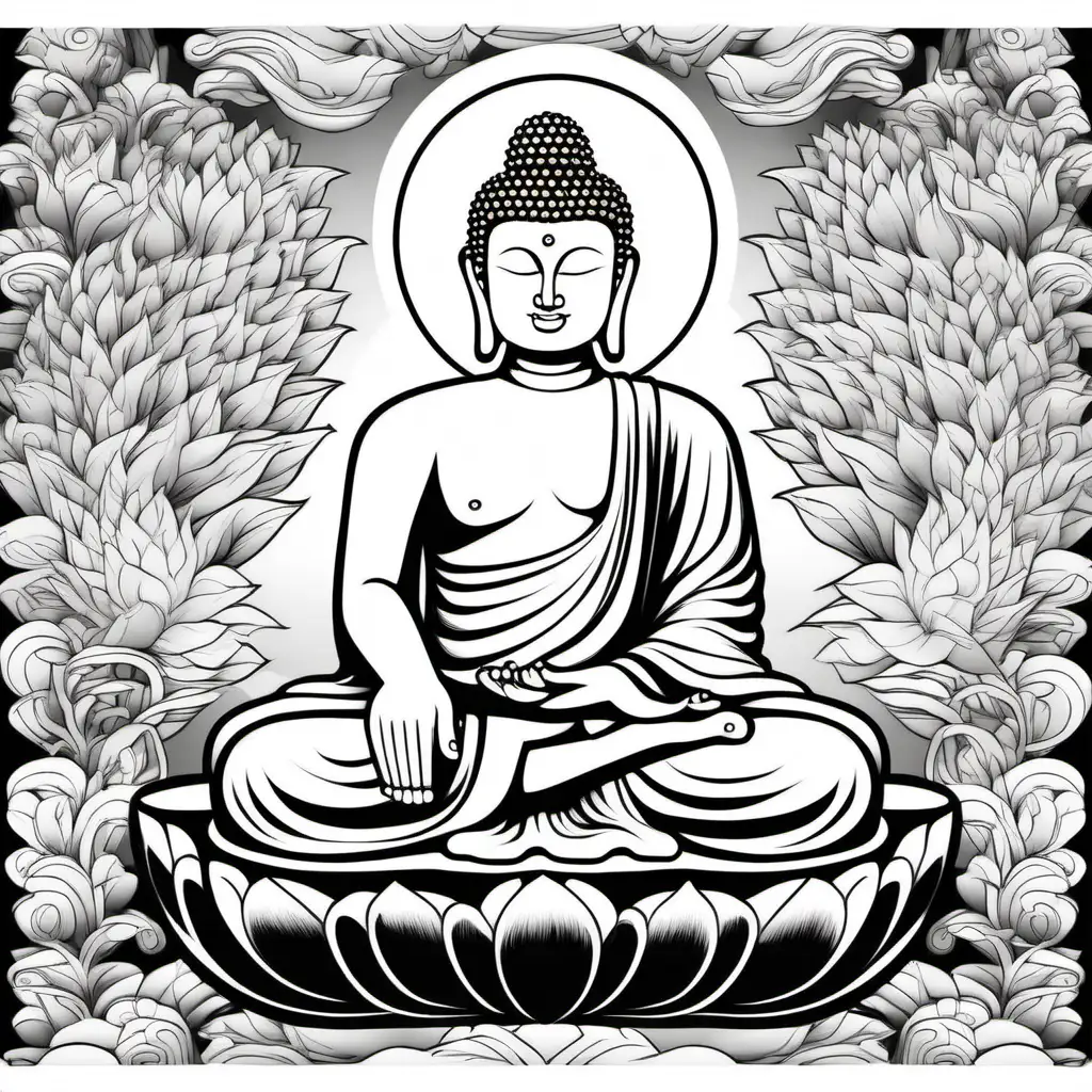 Buddha Mural Painting Serene White Figurine with Minimalist Lines