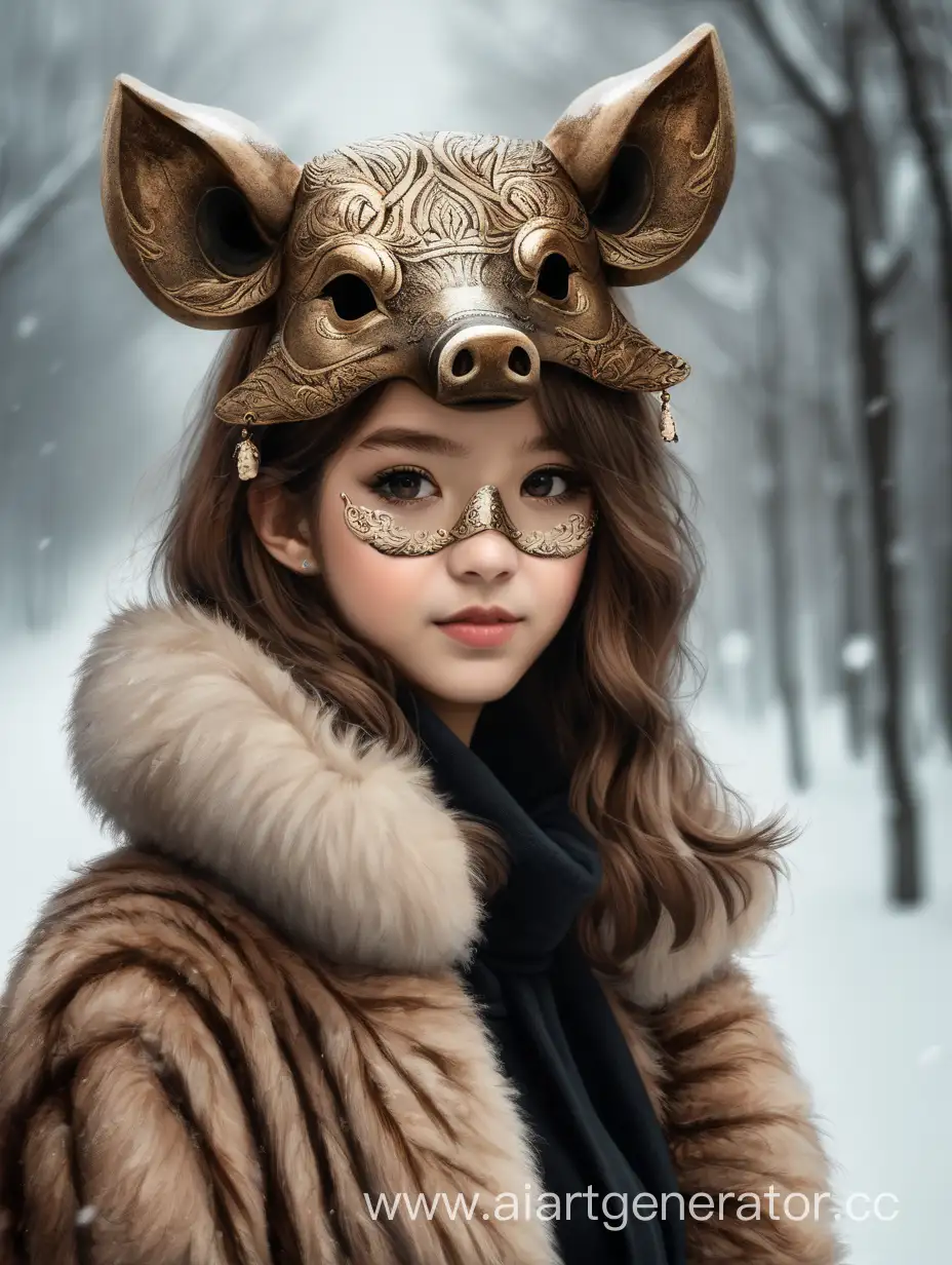 Girl-Wearing-Boar-Mask-in-Cozy-Fur-Coat