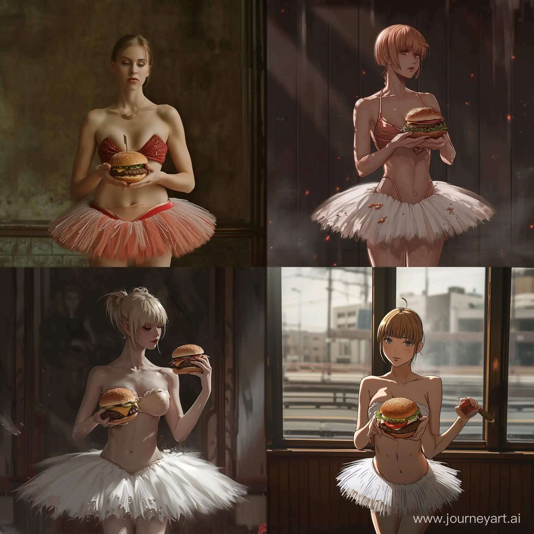 Ballerina from Atomic Heart holds a burger in her hands