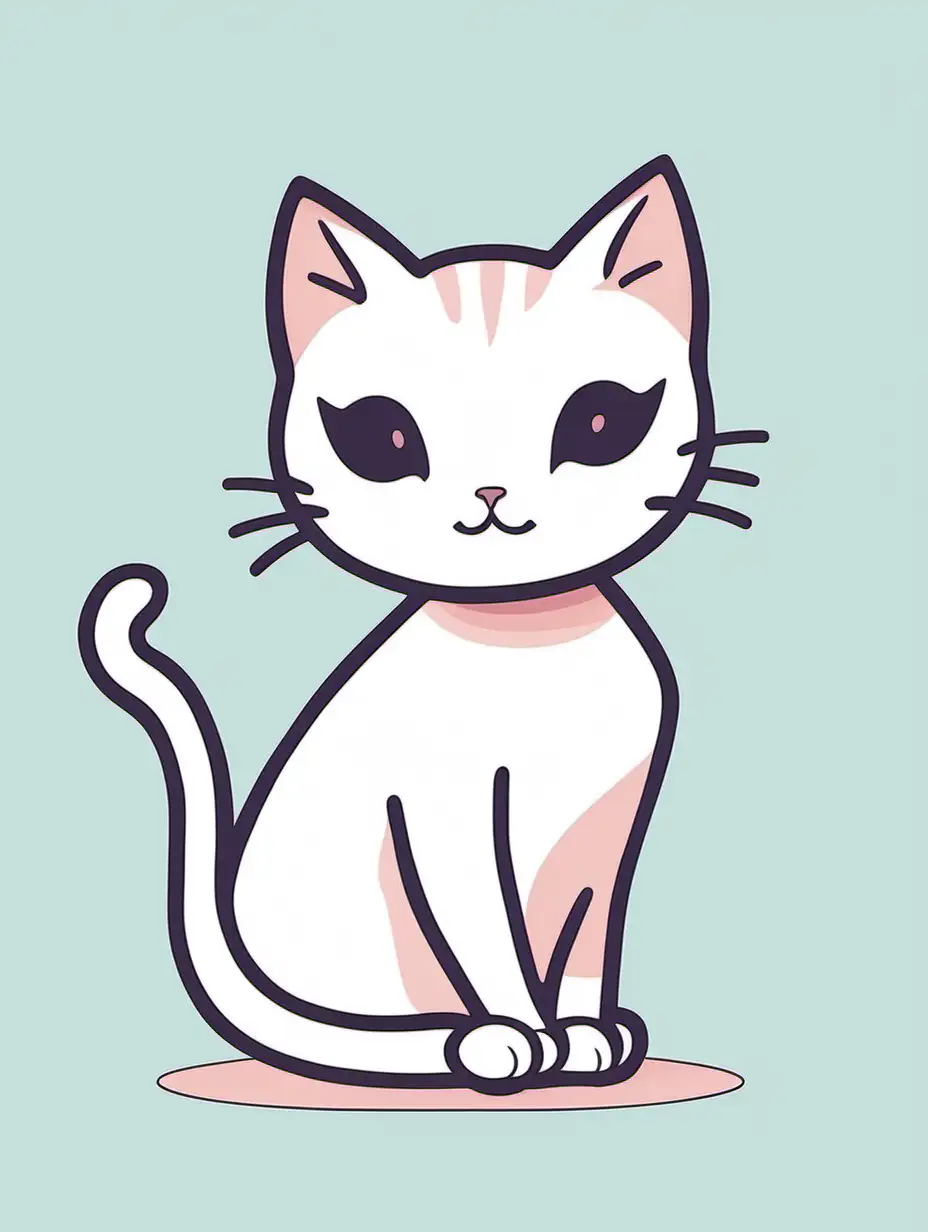 Minimalist Cat Illustration with Bold Outlines on Clean White Background