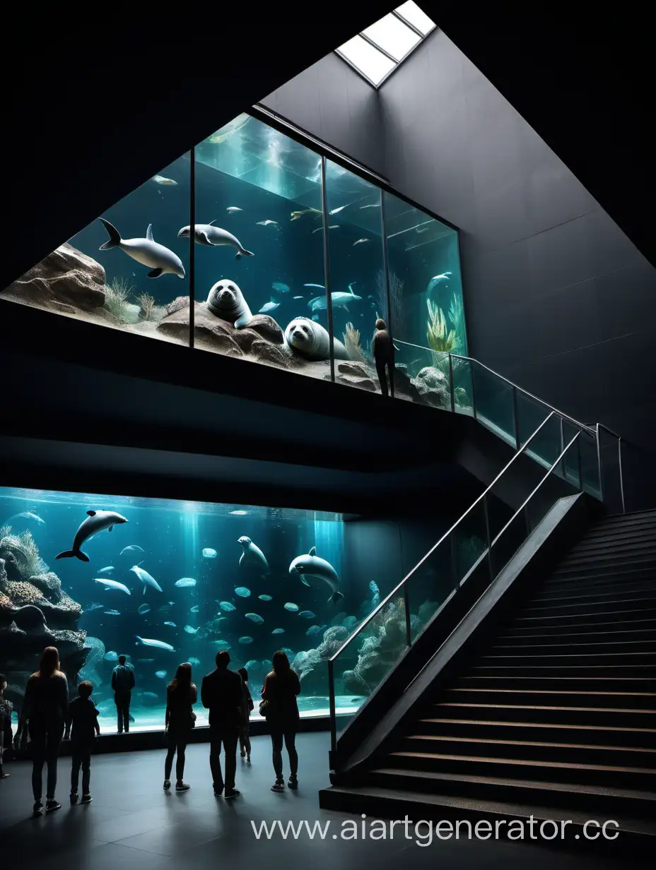 Captivating-Oceanarium-Interior-with-Staircase-and-Playful-Seals